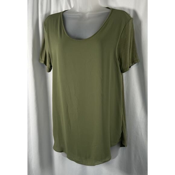 Loft Short Sleeve Mixed Media T-Shirt M Olive Green Casual Minimalists 88-32 - Picture 3 of 12